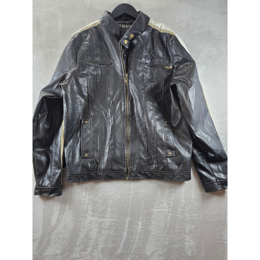 Carbon Faux Leather Jacket Women S Black White Racing Stripe Moto Biker *Read